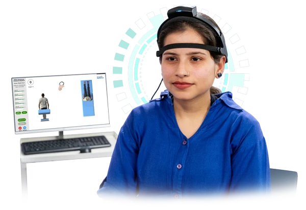 Healthcare professional performing a diagnostic maneuver on a patient to assess for BPPV (Benign Paroxysmal Positional Vertigo)."